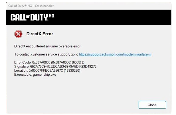 FIX CRASH WARZONE (DIRECTX/GAMESHIP.EXE)